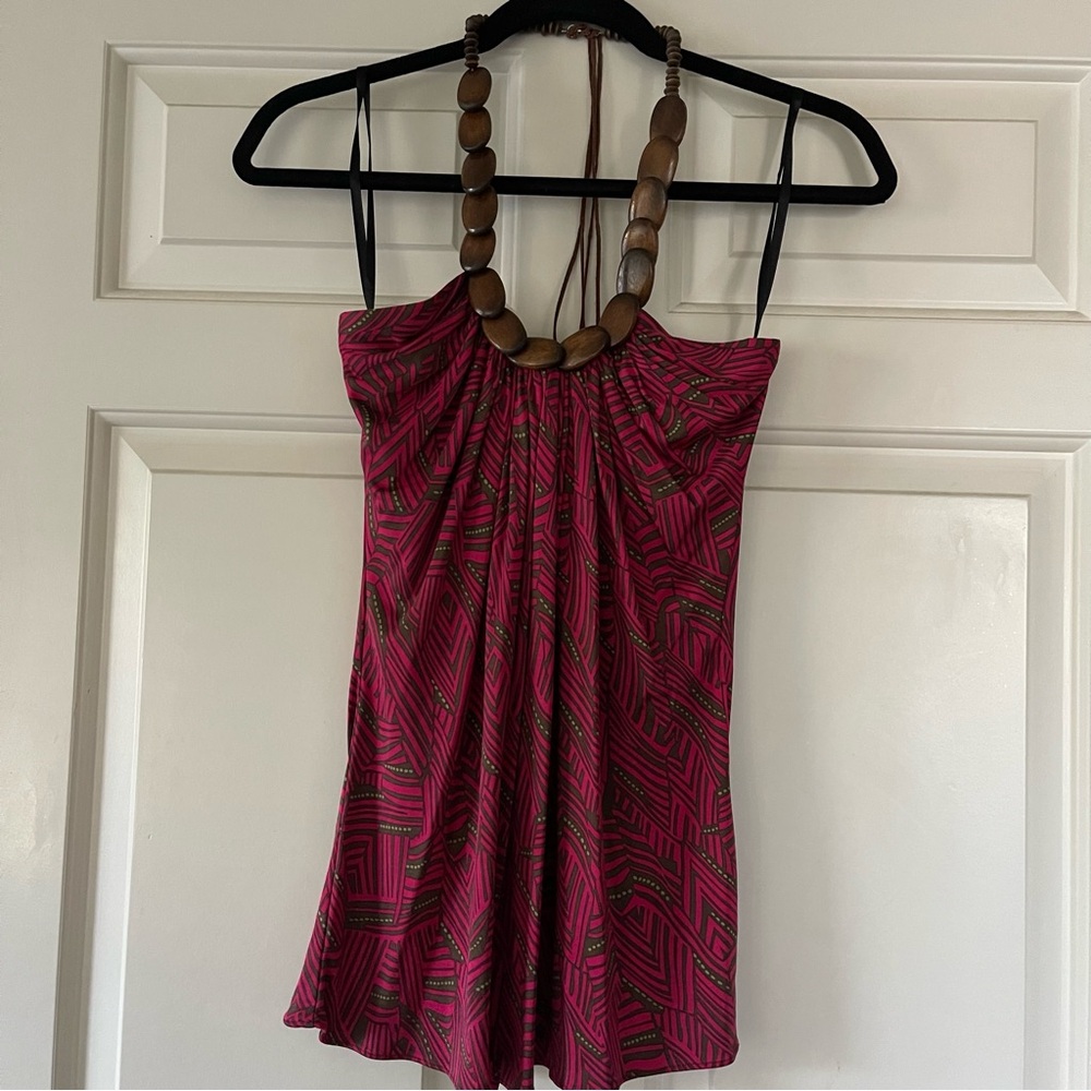 Sky Magenta and Brown Halter Top